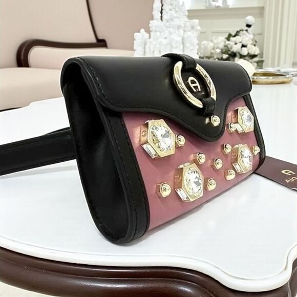 Etienne Aigner Fiorentin Leather Waist Bag Black Pink Bijoux Body Bag NWT DUSTBA - Picture 4 of 10